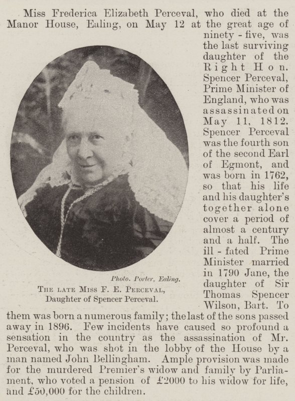 Die verstorbene Miss F. E. Perceval, Tochter von Spencer Perceval von English Photographer