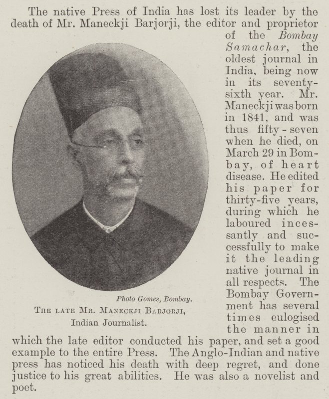 Der verstorbene Herr Maneckji Barjorji, indischer Journalist von English Photographer