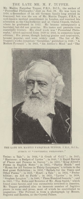 Der verstorbene Herr Martin Farquhar Tupper, FRS, DCL, Autor von Proverbial Philosophy von English Photographer