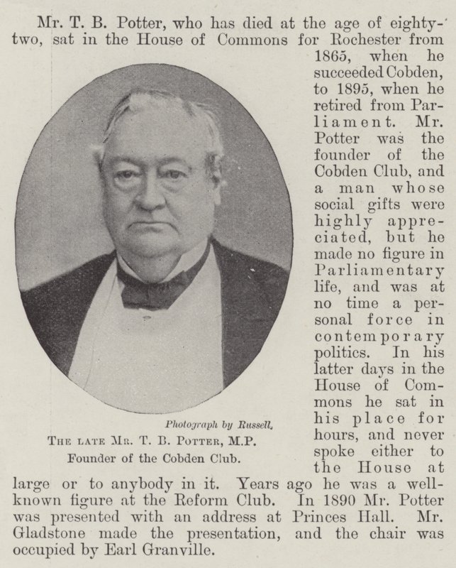 Der verstorbene Mr. T. B. Potter, MP, Gründer des Cobden Clubs von English Photographer
