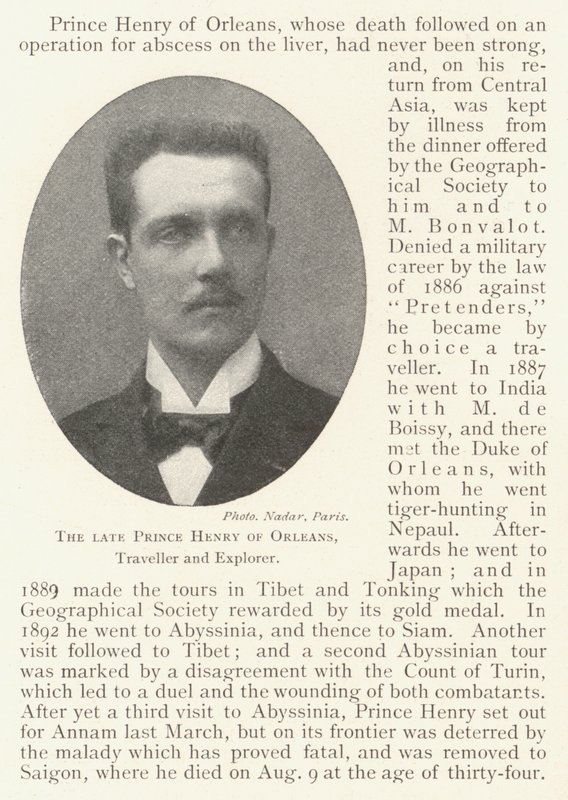 Der verstorbene Prinz Heinrich von Orléans, Reisender und Entdecker von English Photographer