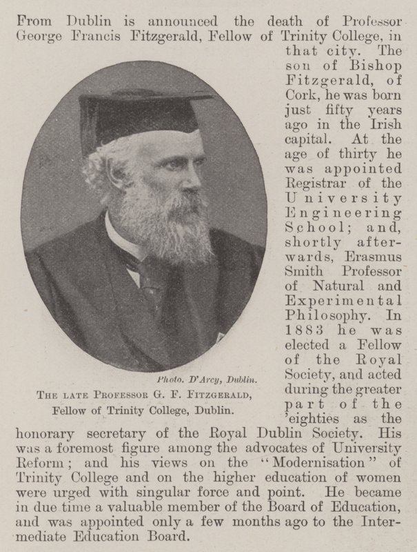Der verstorbene Professor G F Fitzgerald, Fellow des Trinity College, Dublin von English Photographer