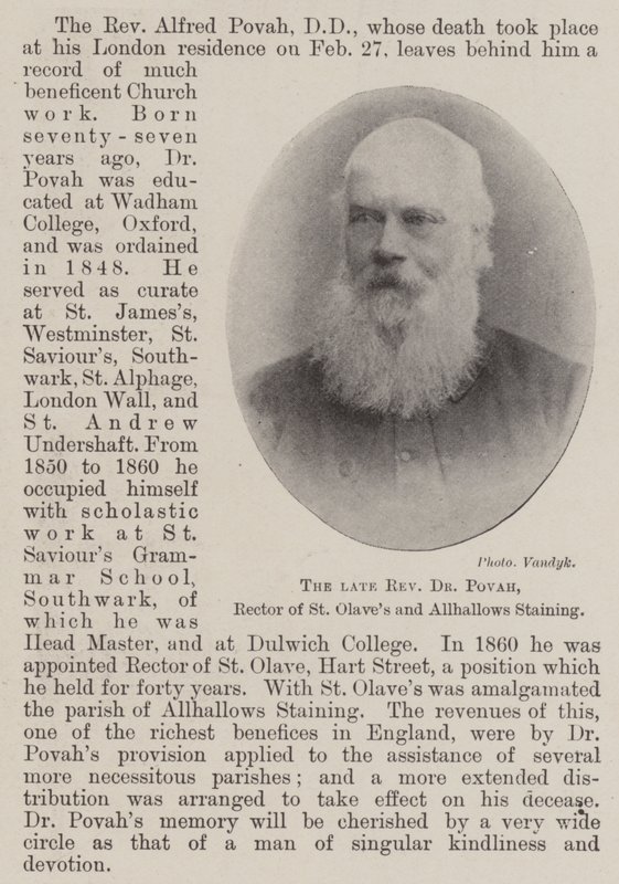 Der verstorbene Reverend Dr. Povah, Rektor von St. Olaves und Allhallows Staining von English Photographer
