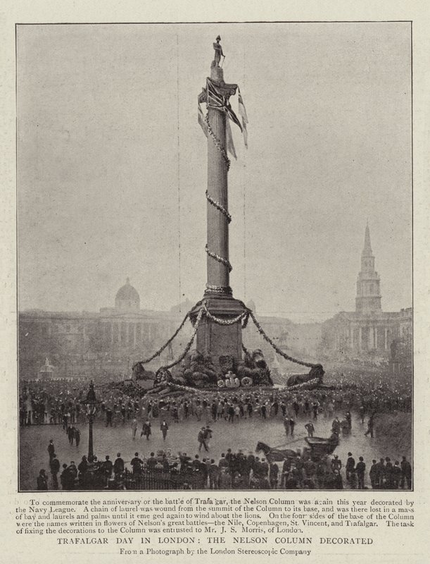 Trafalgar-Tag in London, die Nelson-Säule geschmückt von English Photographer
