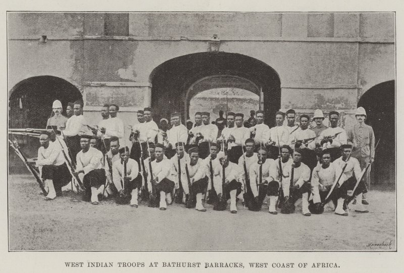 Westindische Truppen in den Bathurst-Kasernen, Westküste Afrikas von English Photographer
