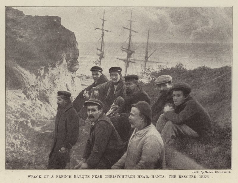 Wrack einer französischen Bark in der Nähe von Christchurch Head, Hants, die gerettete Besatzung von English Photographer