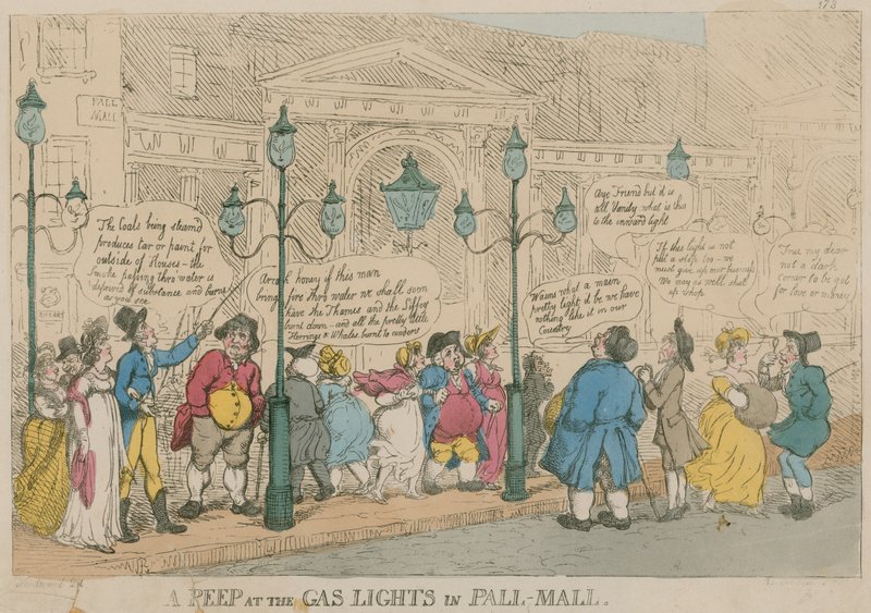Ein Blick auf die Gaslichter in Pall Mall, London von English School