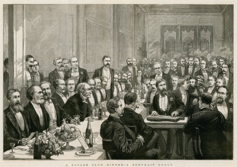 Ein Abendessen im Savage Club, eine Porträtgruppe von English School