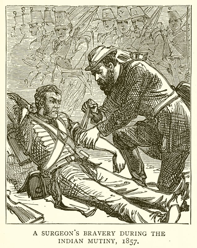 Mut eines Chirurgen während des indischen Aufstands, 1857 von English School