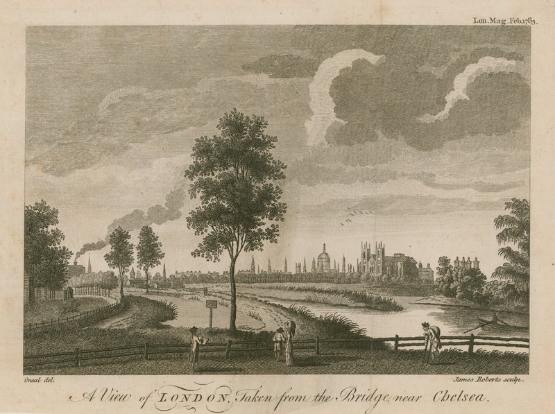 Ansicht von London von der Brücke bei Chelsea von English School