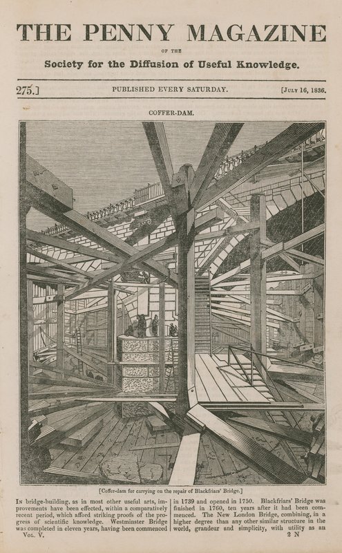 Ein Spunddamm zur Reparatur der Blackfriars Brücke von English School