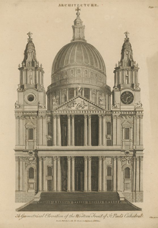 Geometrische Erhebung der Westfront der St. Pauls Kathedrale von English School