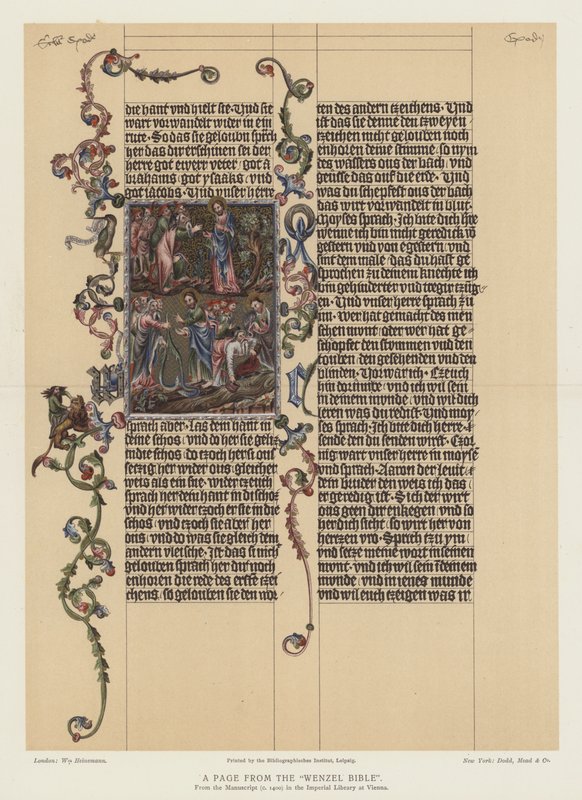 Eine Seite aus der Wenzel-Bibel (Farblithografie) von English School