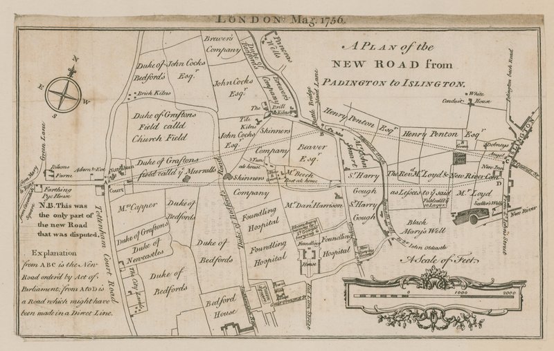 Ein Plan der neuen Straße von Paddington nach Islington von English School