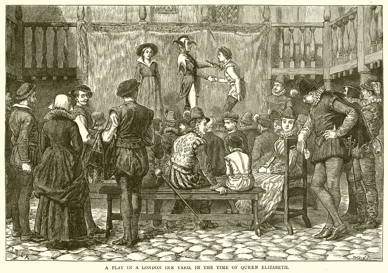 Ein Schauspiel in einem Londoner Gasthof zur Zeit von Königin Elisabeth von English School