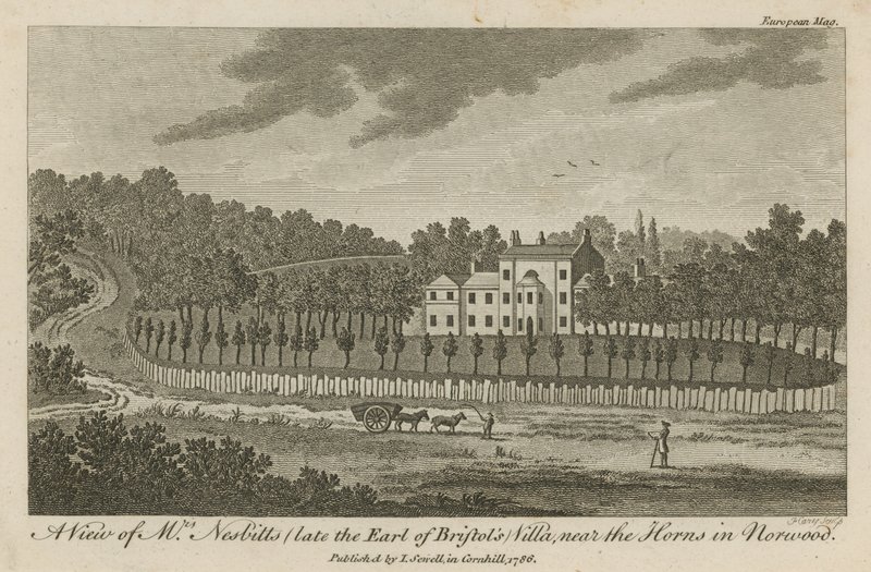 Eine Ansicht von Mr. Nesbitts (ehemals des Earl of Bristol) Villa, in der Nähe der Hörner in Norwood von English School