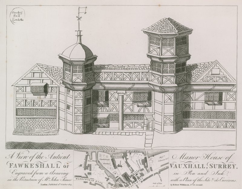 Ansicht des alten Herrenhauses von Fawkeshall oder Vauxhall von English School