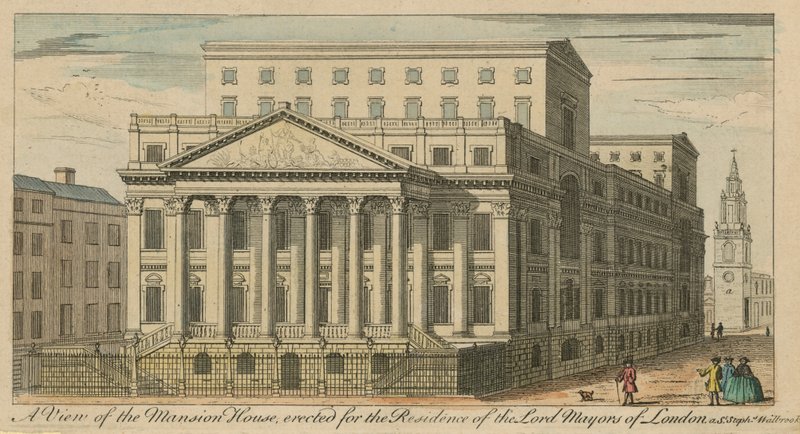 Ein Blick auf das Mansion House, errichtet für die Residenz der Lord Mayors von London von English School