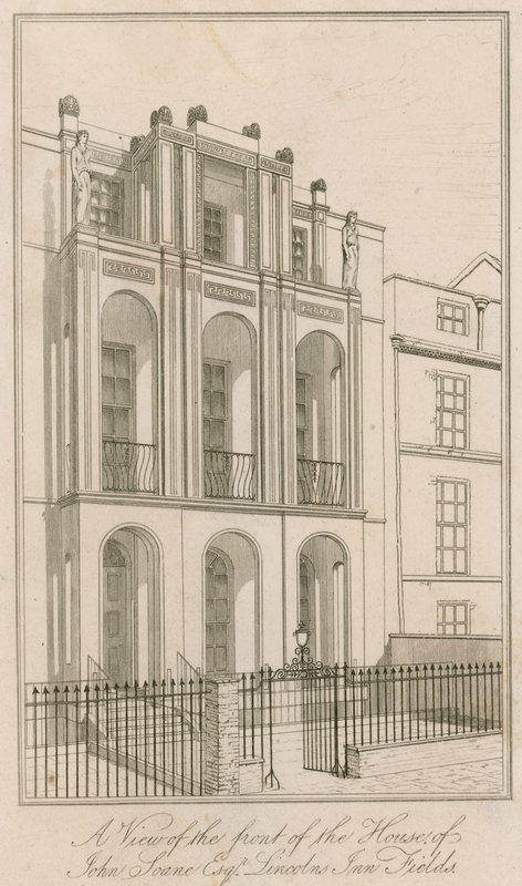 Ansicht der Vorderseite des Hauses von John Soane Esq, Lincolns Inn Fields, London von English School