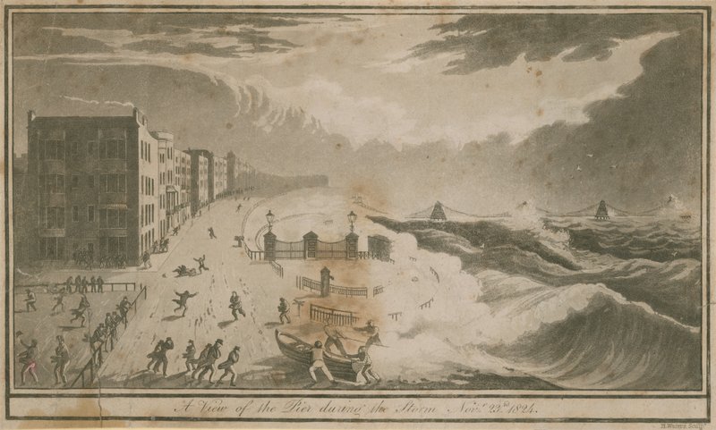 Ansicht des Piers während des Sturms in Brighton von English School