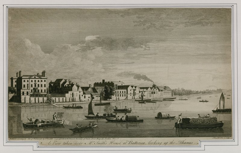 Eine Ansicht von Mr. Smiths Haus in Battersea, den Thames hinaufblickend von English School