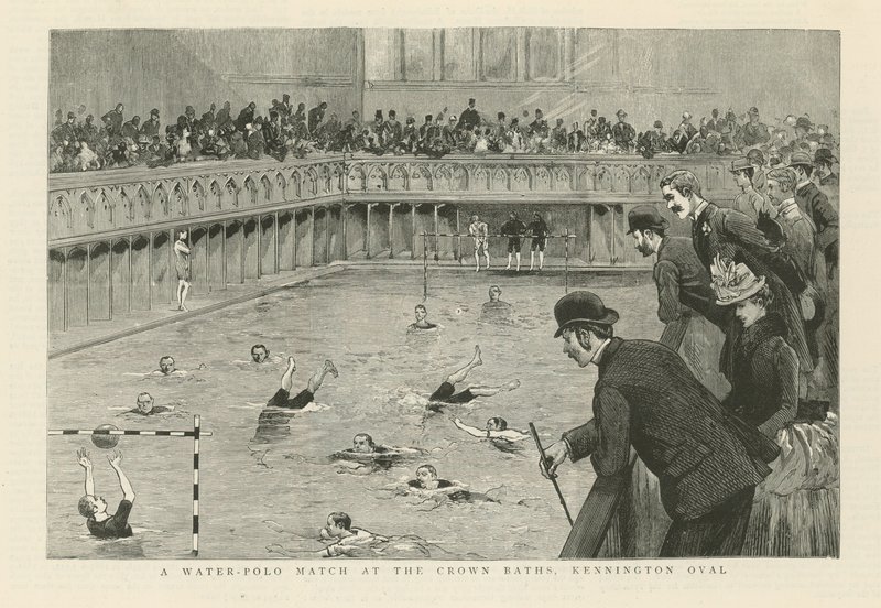 Ein Wasserballspiel im Crown Baths von English School