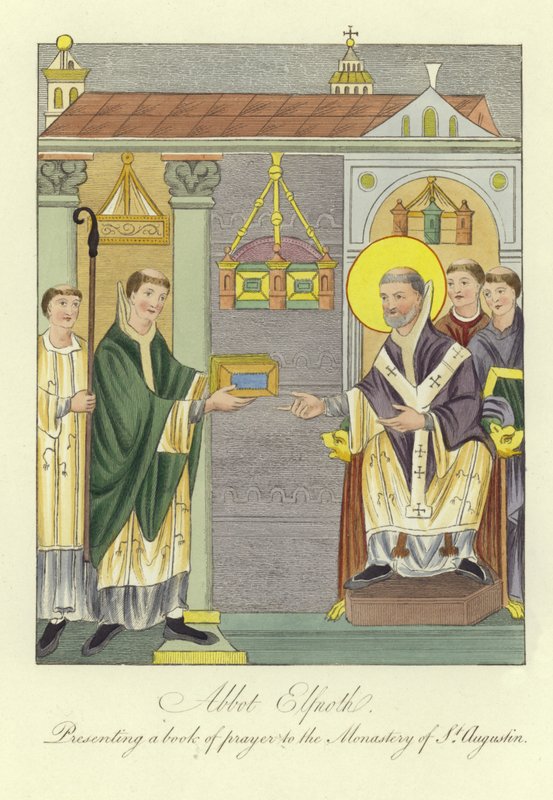 Abt Elfnoth überreicht ein Gebetbuch an das Kloster St. Augustine von English School