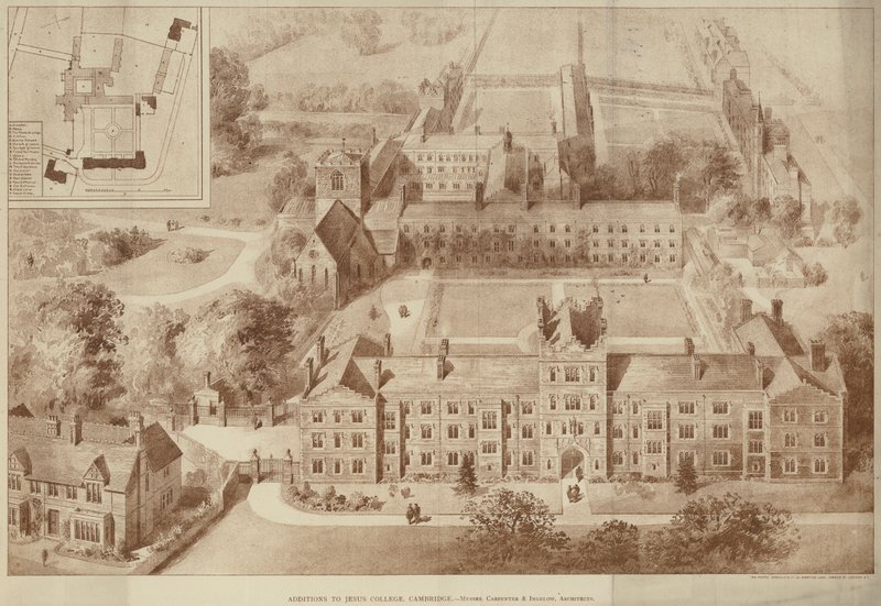 Erweiterungen des Jesus College, Cambridge (Stich) von English School