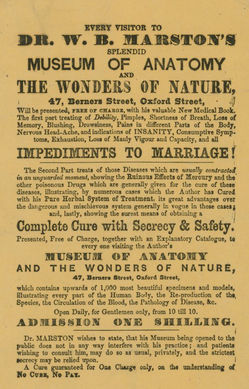 Anzeige für Dr. W. B. Marstons Museum der Anatomie und die Wunder der Natur von English School