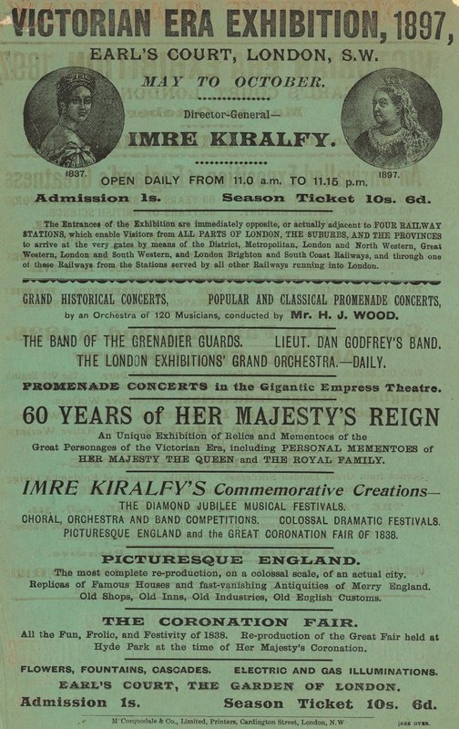 Werbung für die Victorian Era Ausstellung, 1897, in Earls Court von English School