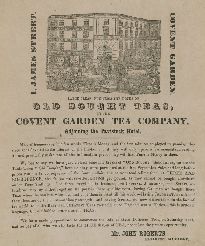 Werbung für alte gekaufte Tees der Covent Garden Tea Company von English School