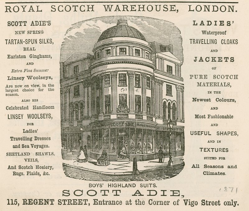 Anzeige für das Royal Scotch Warehouse, 115 Regent Street, London von English School