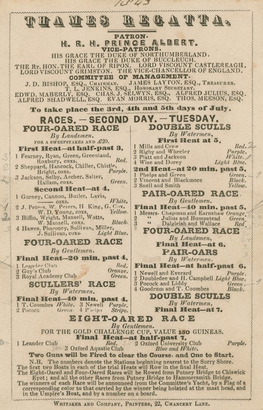 Anzeige für die Thames Regatta, 1843 von English School