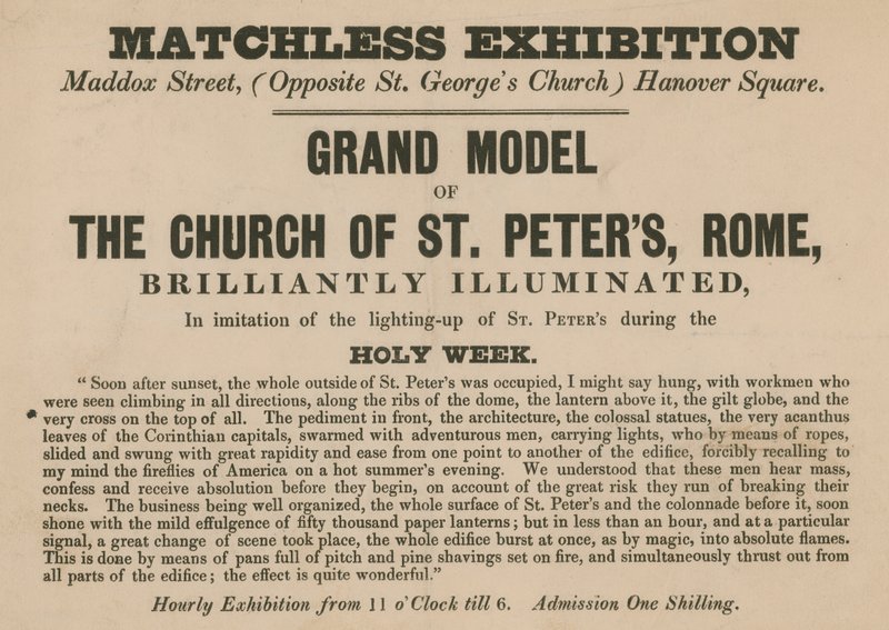 Werbung für die Ausstellung eines Modells der Kirche St. Peter, Rom von English School
