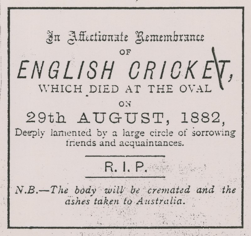 Anzeige aus dem Sporting Times im August 1882, die das Konzept der The Ashes einführte von English School
