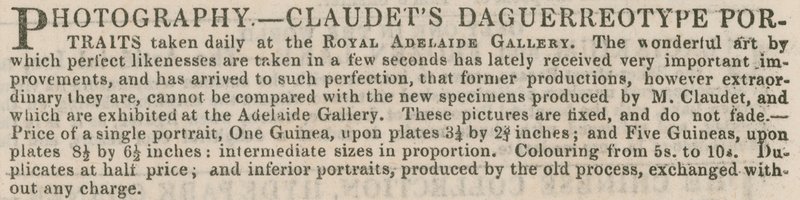 Werbung für Claudets Daguerreotyp-Porträts von English School