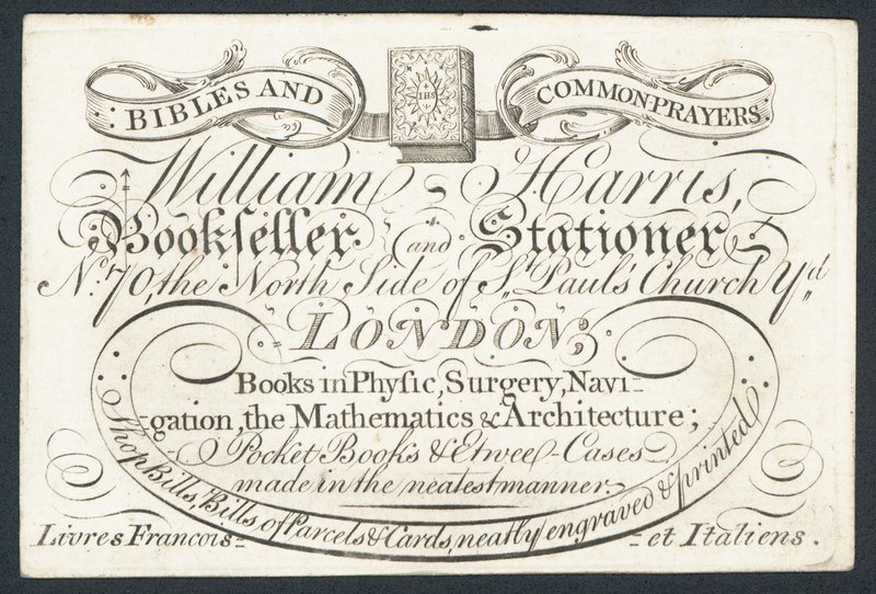 Werbung für William Harris, Buchhändler und Schreibwarenhändler, London von English School