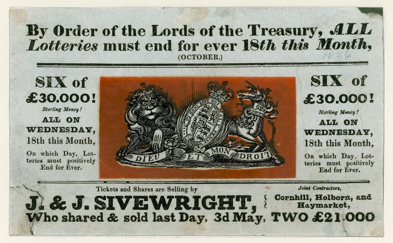 Werbung für die letzte Lotterie, 1826 von English School