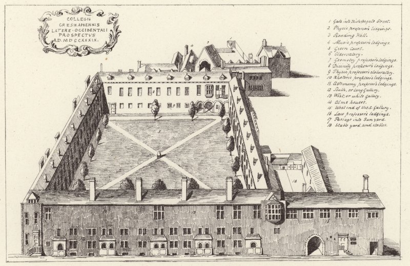 Luftaufnahme des Gresham College in der City of London von English School