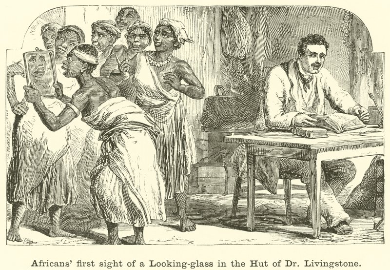 Afrikaner sehen zum ersten Mal einen Spiegel in der Hütte von Dr. Livingstone von English School