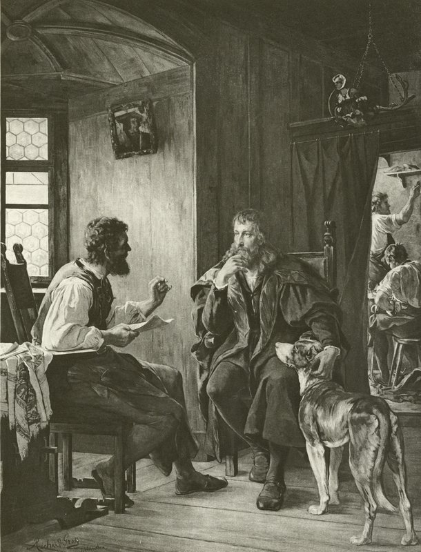 Albrecht Dürer besucht Hans Sachs (Gravur) von English School