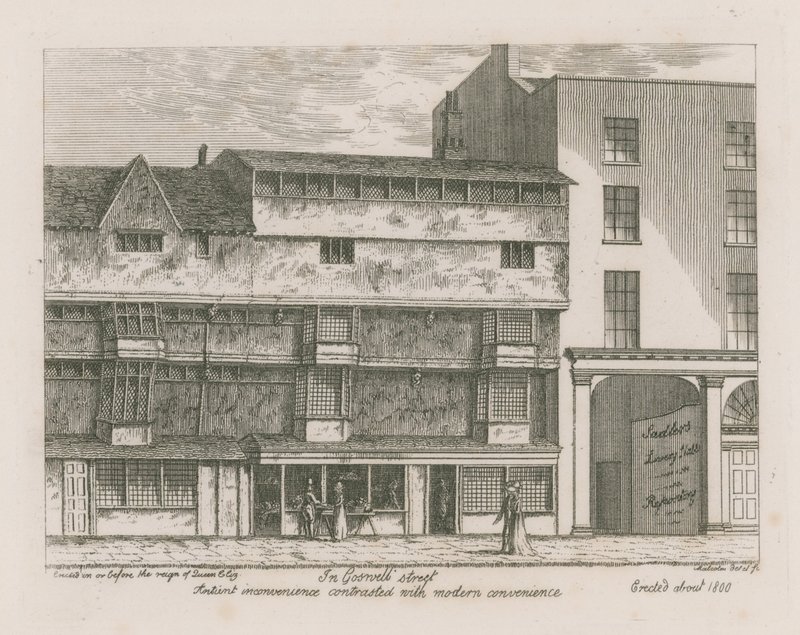Alte Bequemlichkeit im Vergleich zur modernen Bequemlichkeit in der Gosnell Street, Finsbury von English School