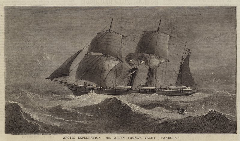 Arktische Erkundung, Mr. Allen Youngs Yacht "Pandora" (Gravur) von English School