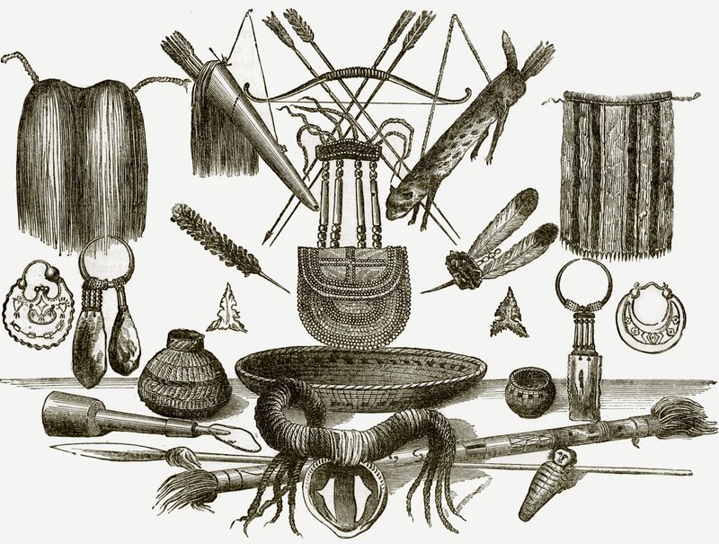 Waffen, Ornamente und Utensilien der Indianer von English School
