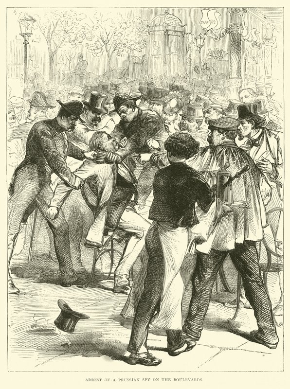 Verhaftung eines preußischen Spions auf den Boulevards, September 1870 von English School