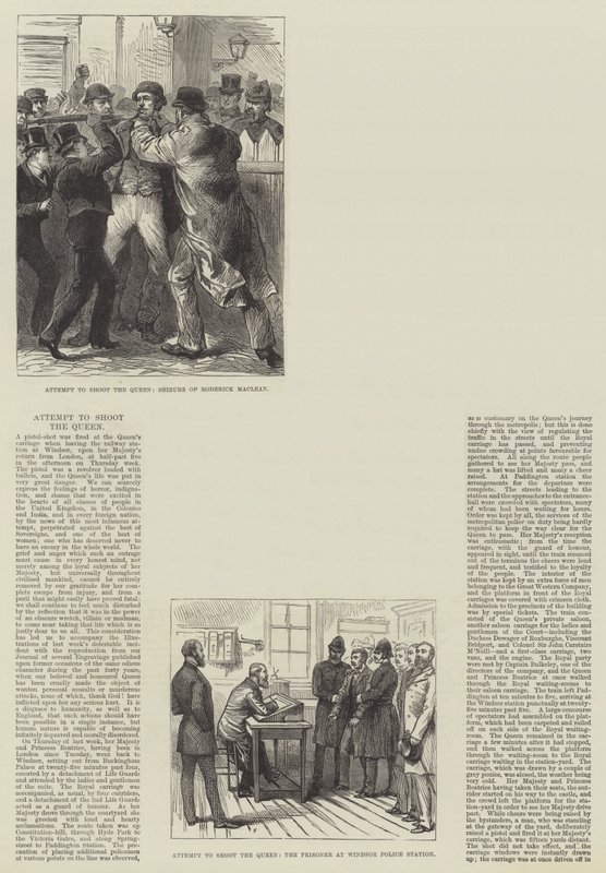 Versuch, die Königin zu erschießen (Gravur) von English School