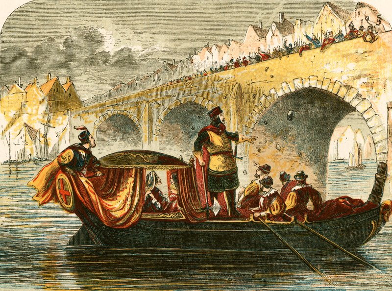 Versuch, das Lastschiff von Eleonore, Königin von Heinrich III., an der Londoner Brücke zu versenken von English School