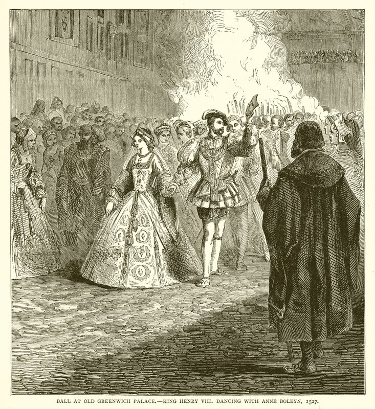 Ball im alten Greenwich-Palast.—König Heinrich VIII. tanzt mit Anne Boleyn, 1527 von English School