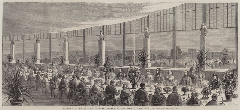 Bankett im Crystal Palace von Sir Joseph und Lady Paxton (Stich) von English School