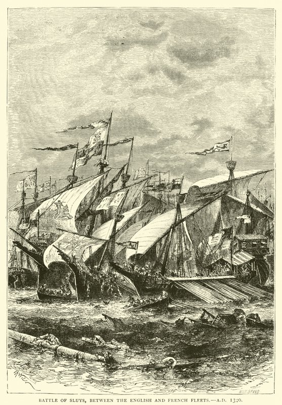 Schlacht von Sluys, zwischen der englischen und französischen Flotte, 1340 n. Chr. von English School